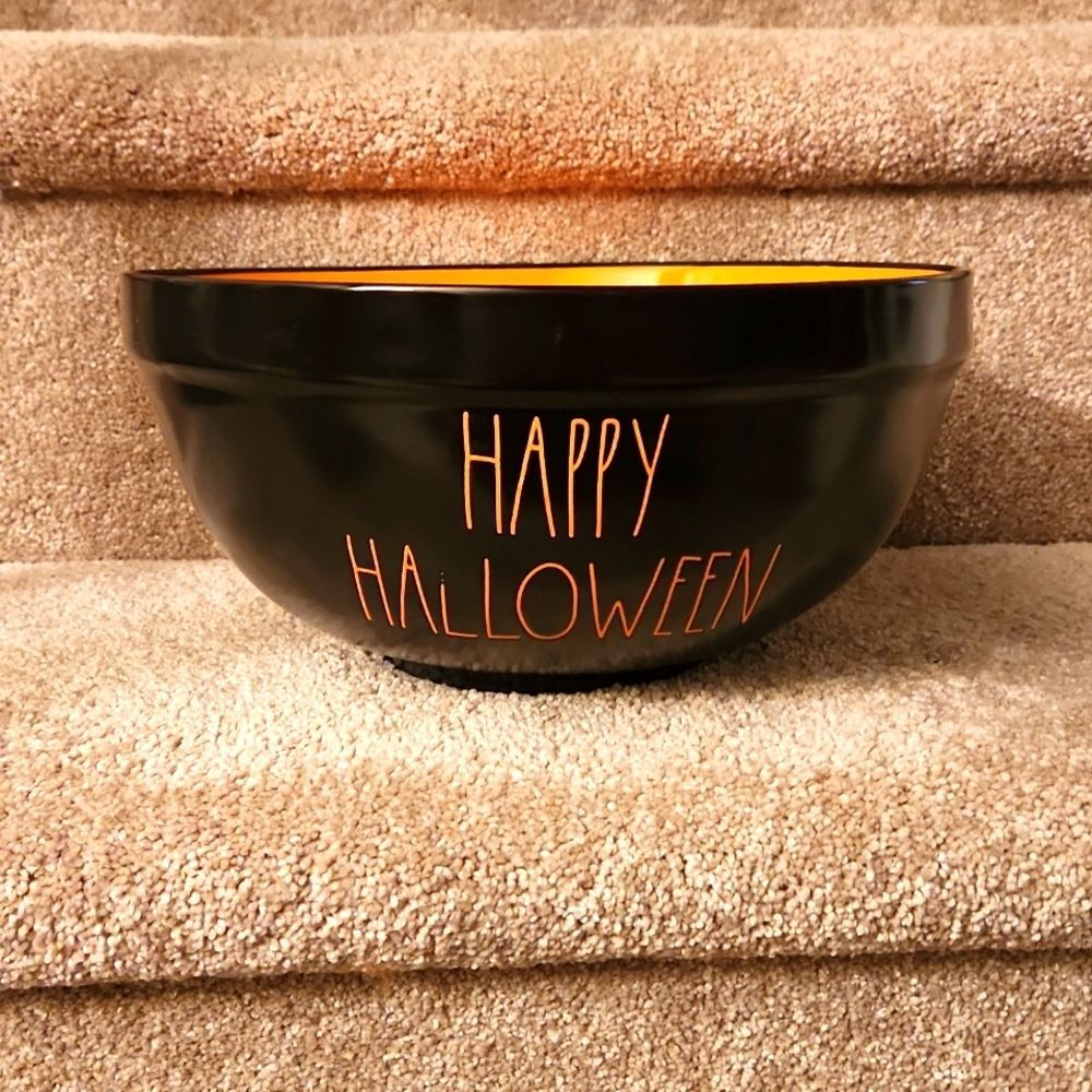 Rae Dunn "Happy Halloween" Orange & Black Holiday Serving Bowl